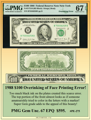1988 $100 Overthinking of Face Currency Error! #PE-275