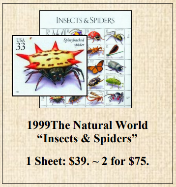 1999 The Natural World “Insects & Spiders” Stamp Sheet