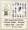 2022 American Classics “Charles Schulz ~ Peanuts” Stamp Sheet