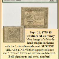 Sept. 26, 1778 $5 Continental Currency ~ PMG XF 40  ~ #CL-003
