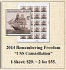 2014 Remembering Freedom  “USS Constellation” Stamp Sheet