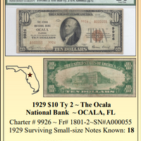 1929 $10 Ty 2 ~ The Ocala National Bank ~ OCALA, FL ~ Florida National Currency ~ PMG VF20 ~ #FL-006