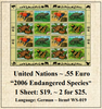 United Nations ~ .55 Euro  “2006 Endangered Species” Stamp Sheet