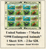 United Nations ~ 7 Marks “1998 Endangered Animals” Stamp Sheet