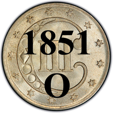 1851-O Three Cent Silver Piece , Type 1 