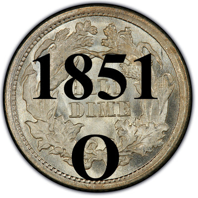 1851-O Seated Half Dime , Type 2 