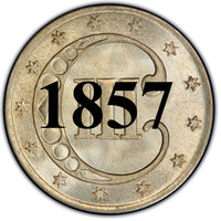1857 Three Cent Silver Piece , Type 2 "3 Outlines of Star"