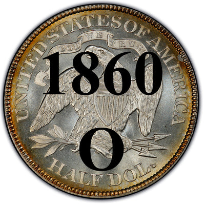 1860-O Seated Liberty Half Dollar , Type 1 