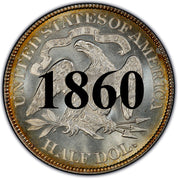 1860 Seated Liberty Half Dollar , Type 1 "Obverse Stars No Motto"