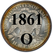 1861-O Seated Liberty Half Dollar , Type 1 "Obverse Stars NO Motto"