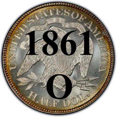 1861-O Seated Liberty Half Dollar , Type 1 