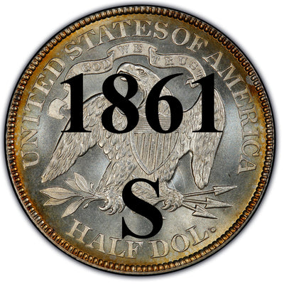 1861-S Seated Liberty Half Dollar , Type 1 