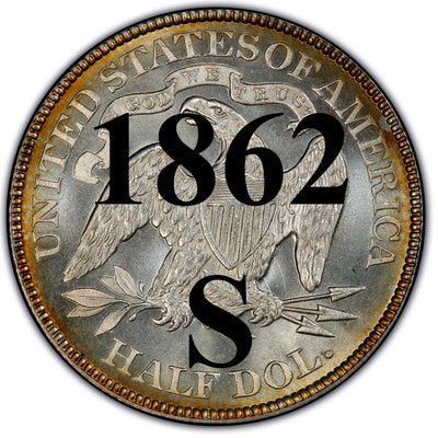 1862-S Seated Liberty Half Dollar , Type 1 