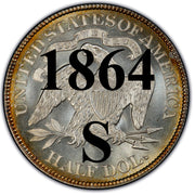 1864-S Seated Liberty Half Dollar , Type 1 "Obverse Stars NO Motto"