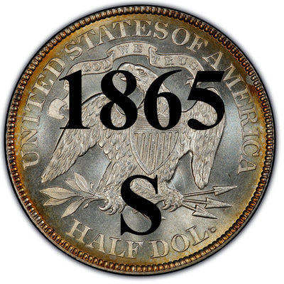 1865-S Seated Liberty Half Dollar , Type 1 
