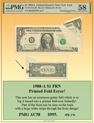 1988 $1 FRN Printed Fold Error! #PE-176