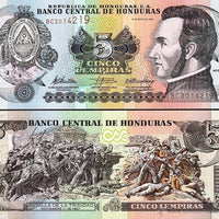 2008-12 Honduras 5 Lempiras “Battle of Trinidad” World Currency, Uncirculated