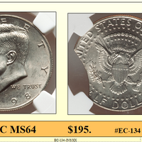 1998-D Kennedy Half Dollar 15% Curved Clip Coin Error #EC-134