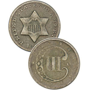 1857 Three Cent Silver Piece , Type 2 "3 Outlines of Star"