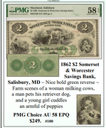 1862 $2 Somerset & Worcester Savings Bank, Salisbury, MD Obsolete Currency #100