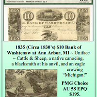1835 (Circa 1830's) $10 Bank of Washtenaw at Ann Arbor, MI Obsolete Currency #112