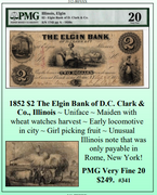 1852 $2 The Elgin Bank of D.C. Clark & Co., Illinois Obsolete Currency #341