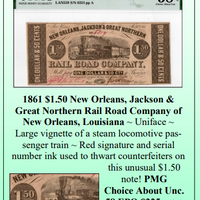 1861 $1.50 New Orleans, Jackson & Great Northern Rail Road Company of New Orleans Obsolete Currency #342