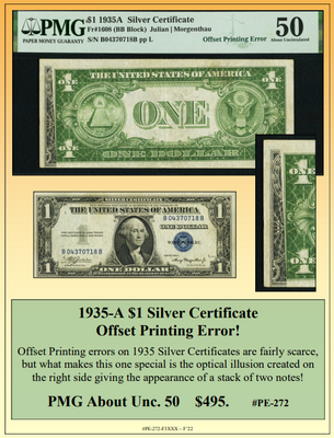 1935-A $1 Silver Certificate Offset Printing Currency Error #PE-272