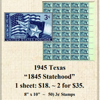1945 Texas “1845 Statehood” Stamp Sheet
