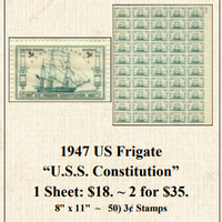 1947 US Frigate “U.S.S. Constitution” Stamp Sheet