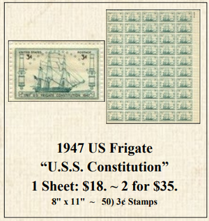 1947 US Frigate “U.S.S. Constitution” Stamp Sheet