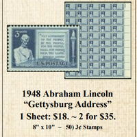 1948 Abraham Lincoln “Gettysburg Address” Stamp Sheet
