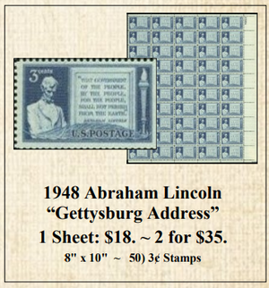 1948 Abraham Lincoln “Gettysburg Address” Stamp Sheet