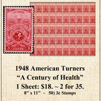 1948 American Turners “A Century of Health” Stamp Sheet