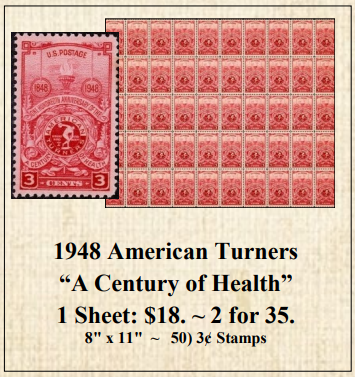 1948 American Turners “A Century of Health” Stamp Sheet