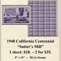1948 California Centennial “Sutter’s Mill” Stamp Sheet