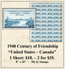 1948 Century of Friendship  “United States ~ Canada” Stamp Sheet