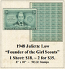 1948 Juliette Low “Founder of the Girl Scouts” Stamp Sheet