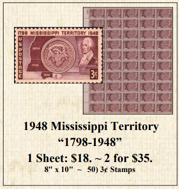 1948 Mississippi Territory 1798 1948 Stamp Sheet Palm Island