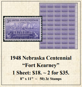 1948 Nebraska Centennial “Fort Kearney” Stamp Sheet