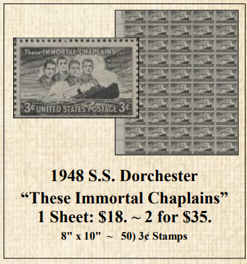 1948 S.S. Dorchester “These Immortal Chaplains” Stamp Sheet