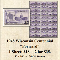 1948 Wisconsin Centennial “Forward” Stamp Sheet