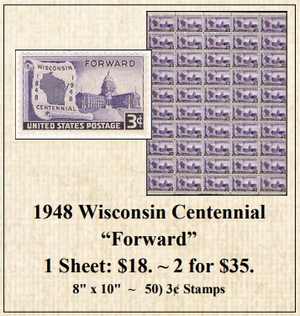 1948 Wisconsin Centennial “Forward” Stamp Sheet