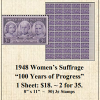 1948 Women’s Suffrage “100 Years of Progress” Stamp Sheet