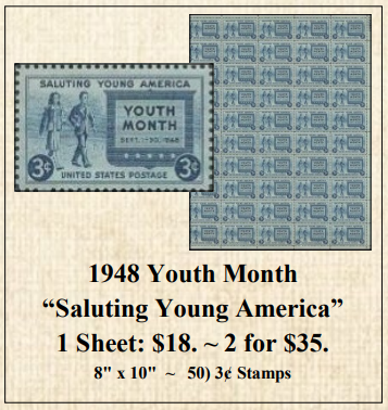 1948 Youth Month “Saluting Young America” Stamp Sheet