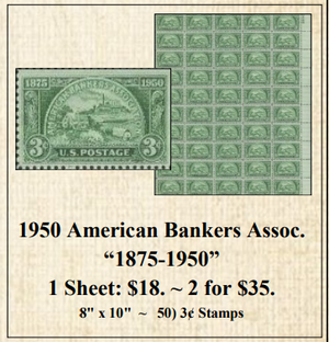 1950 American Bankers Assoc. “1875-1950” Stamp Sheet