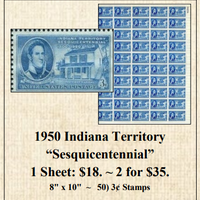 1950 Indiana Territory “Sesquicentennial” Stamp Sheet