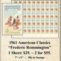 1961 American Classics “Frederic Remmington” Stamp Sheet