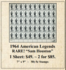 1964 American Legends RARE! “Sam Houston” Stamp Sheet