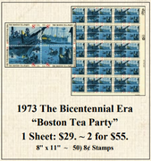 1973 The Bicentennial Era “Boston Tea Party” Stamp Sheet